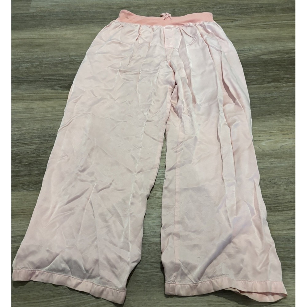 PJ Harlow Jolie Lounge Pants Large Pink Satin Wide Leg Drawstring Pajamas